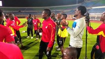 Ghana players sing before their World Cup playoff against Egypt in Cairo