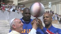 Pope Francis Tries Ball-Spinning with Harlem Globetrotters!