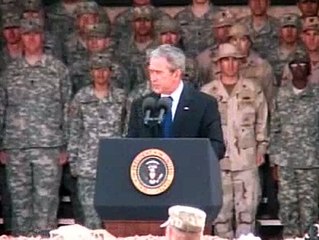 "Commander in Chief" George W. Bush speaks to the troops