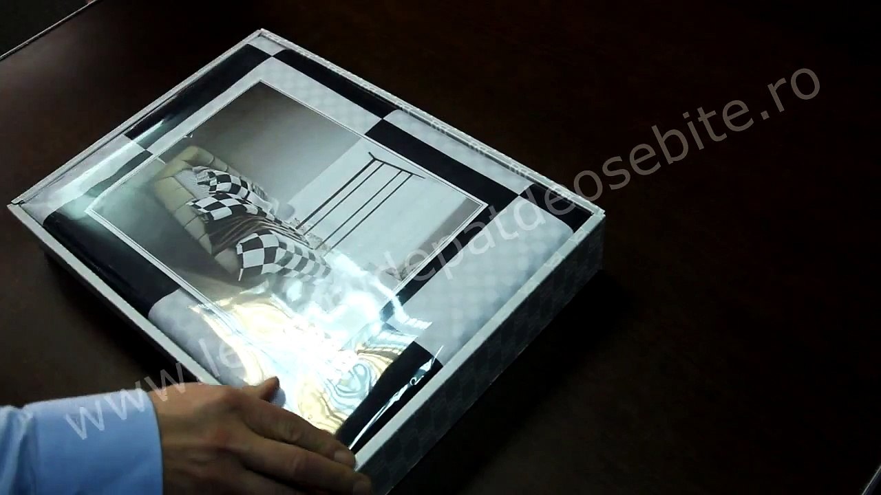 Lenjerie de pat alb cu negru din bumbac dublu satinat