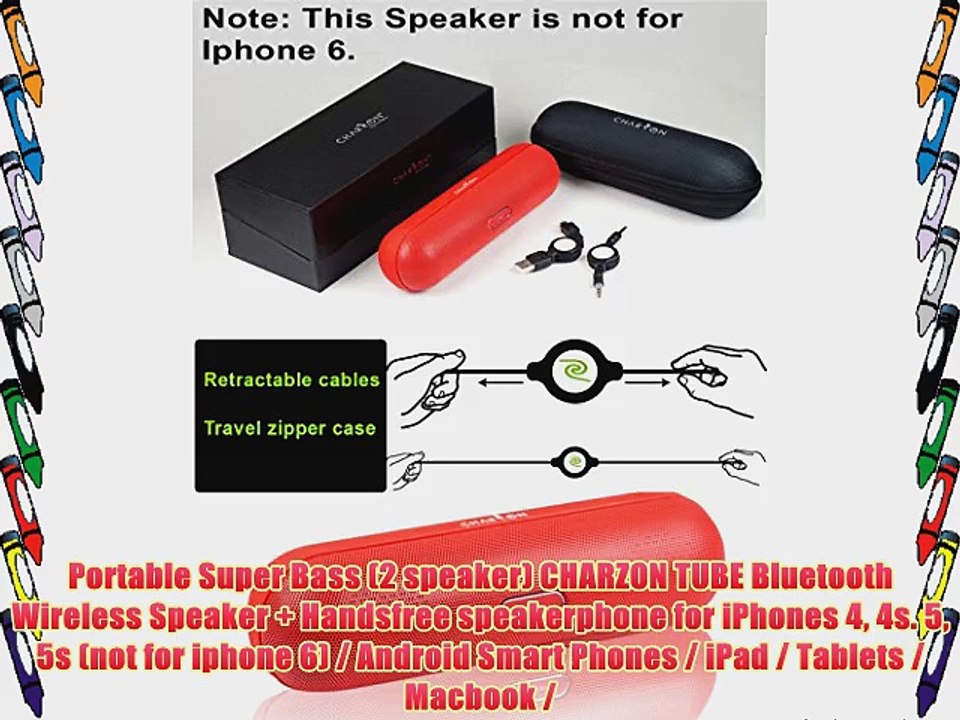 Portable Super Bass (2 speaker) CHARZON TUBE Bluetooth Wireless Speaker   Handsfree speakerphone