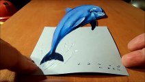 Drawing a 3D Dolphin_ Anamorphic Illusion_ Time Lapse