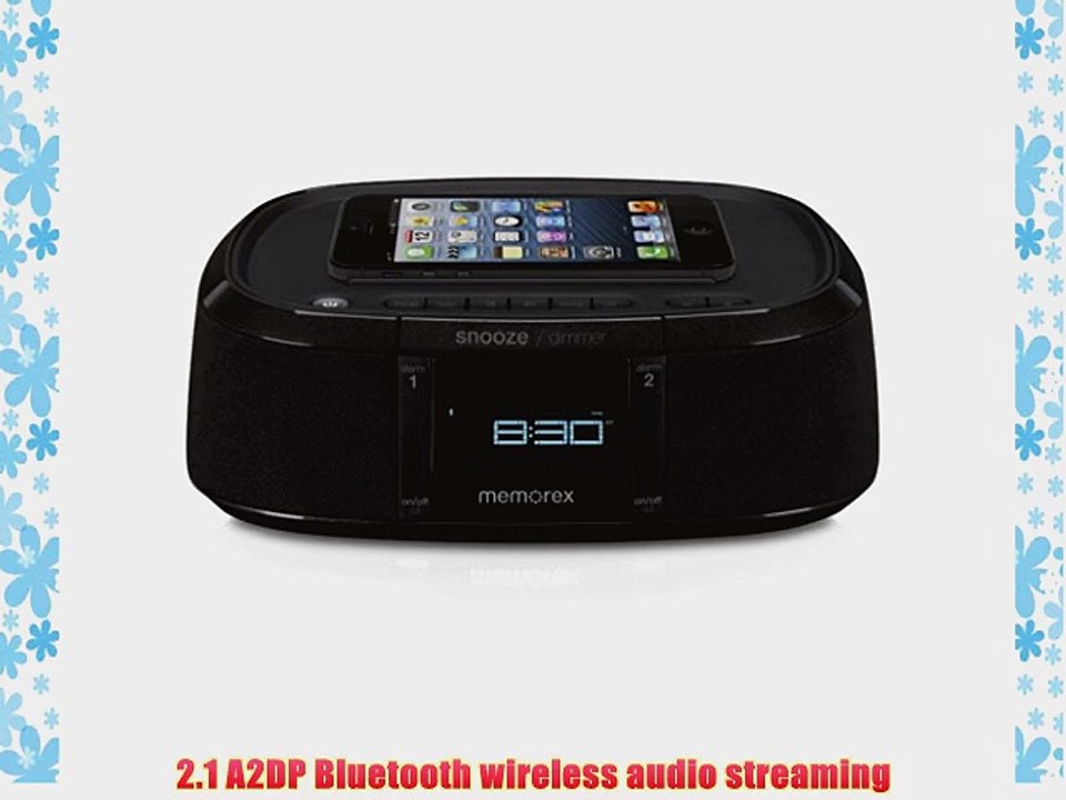 Memorex MW453 Bluetooth Wireless Alarm Clock FM Radio w/ Universal Line In with USB Charging