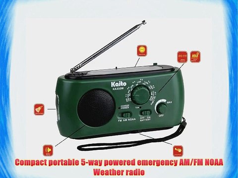 Kaito KA332W Portable Hand Crank Solar AM/FM NOAA Weather Radio with Cell Phone Charger
