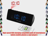 Electrohome USB Charging Alarm Clock Radio with Time Projection Battery Backup Auto Time Set