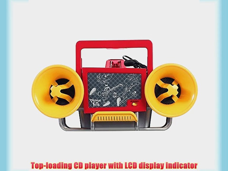 Disney PF500B Phineas and Ferb Boombox CD Player with Text Display AM/FM Stereo Radio