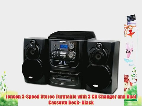 Jensen 3-Speed Stereo Turntable with 3 CD Changer and Dual Cassette Deck- Black