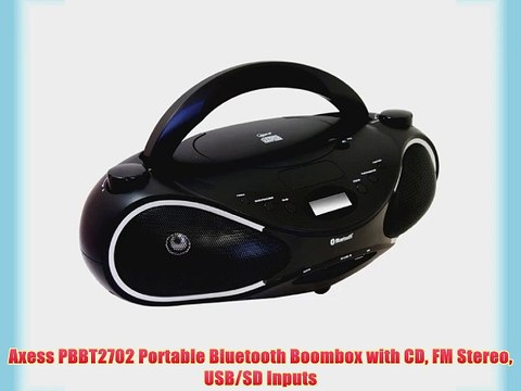 Axess PBBT2702 Portable Bluetooth Boombox with CD FM Stereo USB/SD Inputs