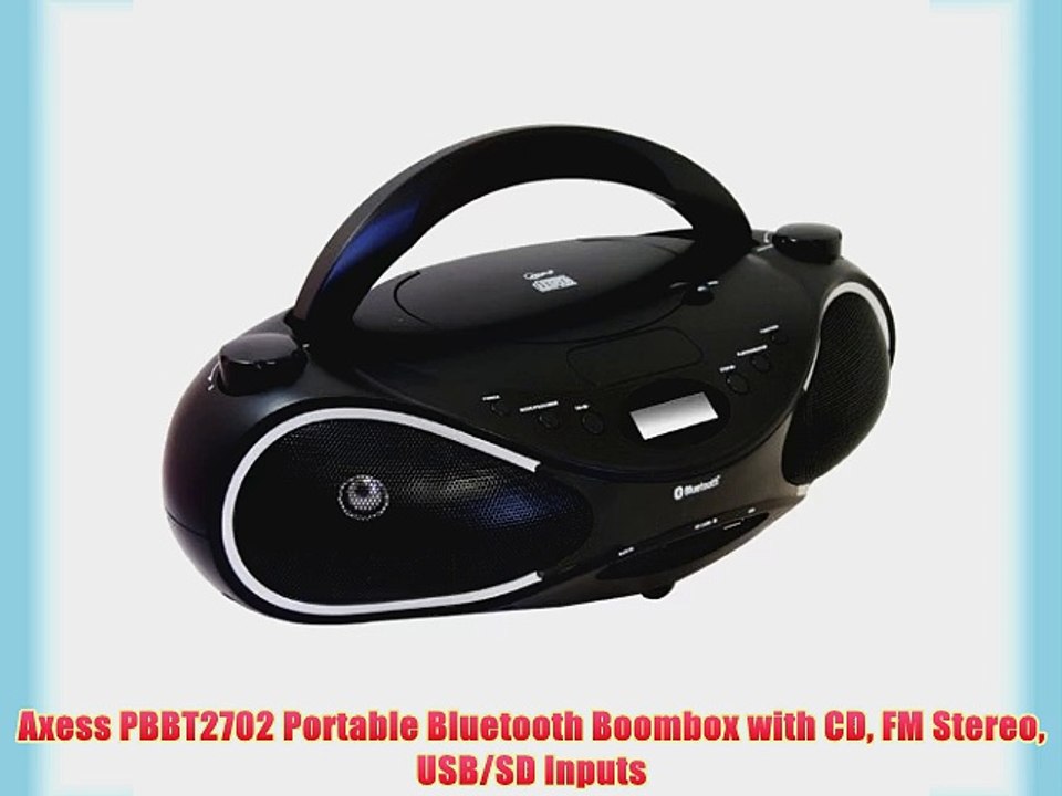 Axess PBBT2702 Portable Bluetooth Boombox with CD FM Stereo USB/SD Inputs