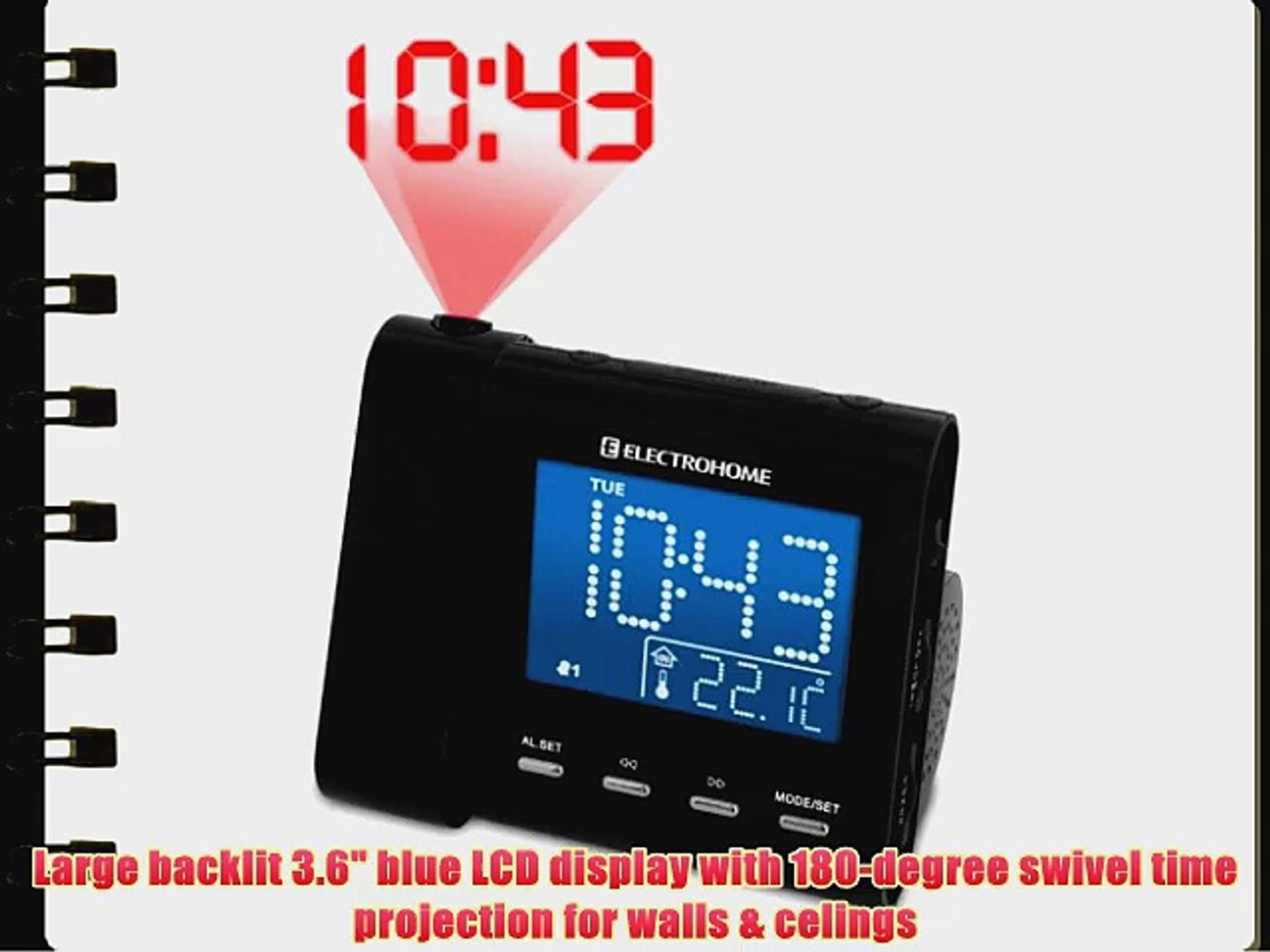 Supersonic SC371 Digital Projection Alarm Clock With AM//FM Radio /& AUX Input
