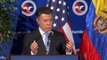 Presidente Santos de Colombia visita Estados Unidos y habla en ingles
