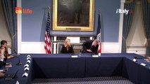 Federica Mogherini, Italy's Minister of Foreign Affairs, meets mayor Bill de Blasio at City Hall.