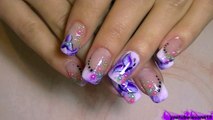 Ombre white and purple Spring fairy Nail Art Video Tutorial! flower,butterfly and pretty pearls