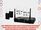 Pyle PDWM3400 Premier Series Professional UHF Microphone System with (2) Body-Pack Transmitters
