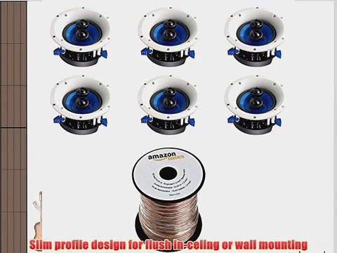 Yamaha NSICS600WH 120-Watts 2-Way RMS Speaker - White (6 Speakers AmazonBasics Speaker Wire)