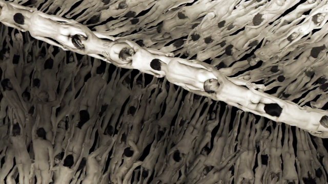 Des milliers de corps nus constituent une plume