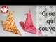 Origami - La grue qui couve - Hatching crane (HD) [Senbazuru]
