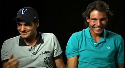 Roger Federer and Rafa Nadal can't stop laughing at the tv spot. funny!