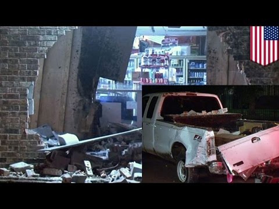 Hole in the wall: Dumb criminals smash into food mart, get their vehicle stuck and flee