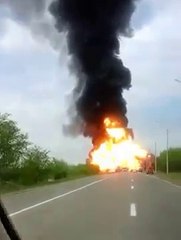 Download Video: Terrible explosion after violent truck crash in russia