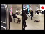 Child abuse! Japanese mother kicks daugher in the head at Shibuya Station, Tokyo