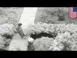 Śmierdząca zbrodnia: mężczyzna nagrany podczas stawiania klocka na trawniku.