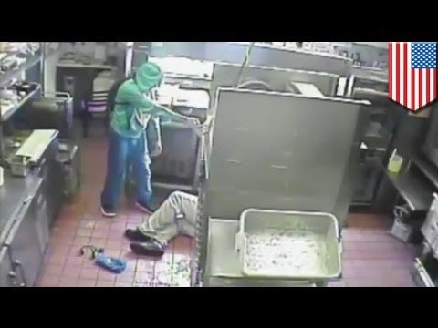 Violent armed robbery in fried chicken restaurant caught on video