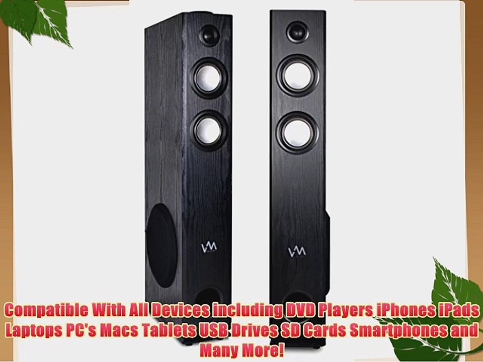 VM Audio EXAT21 Black Floorstanding Powered Bluetooth Tower Home Speakers Pair