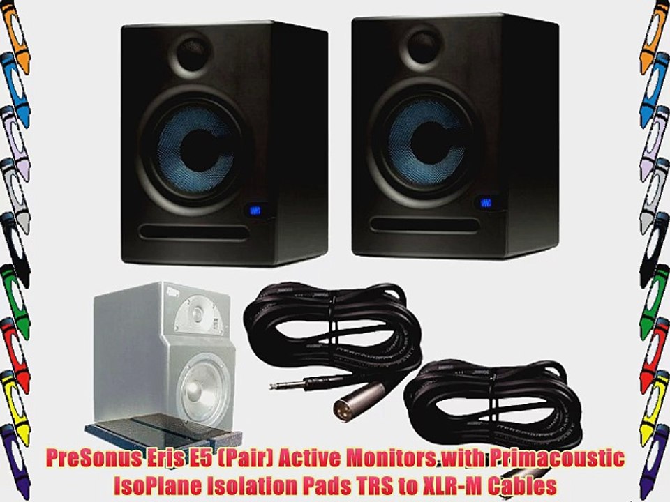 PreSonus Eris E5 (Pair) Active Monitors with Primacoustic IsoPlane Isolation Pads TRS to XLR-M