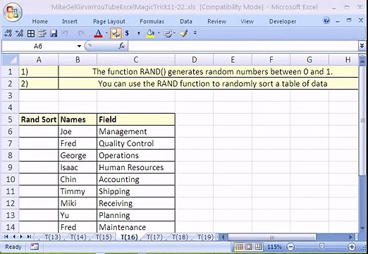 Excel Magic Trick #16: Randomly Generate Numbers (0-1)