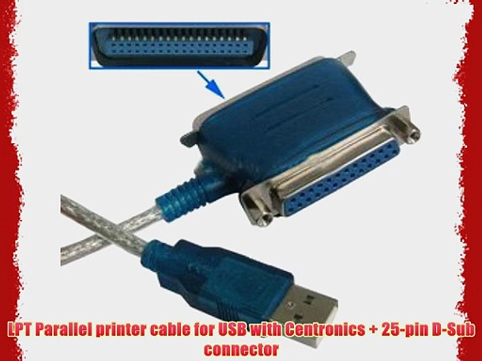 LPT Parallel printer cable for USB with Centronics   25-pin D-Sub connector