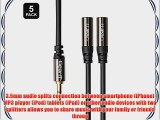 GearIt (5-Pack) 3.5mm Splitter Audio Cable (6 Feet / 1.8 Meters) - 3.5mm Male to 2 Female Extension