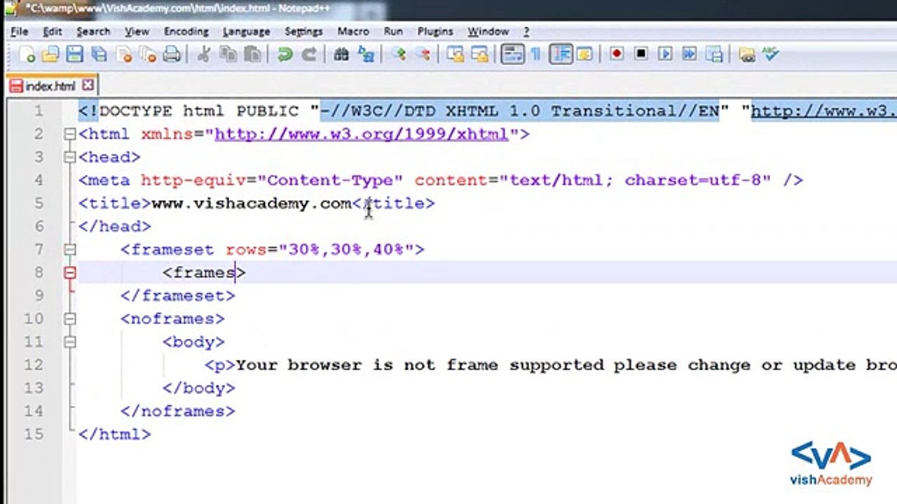 Concepts and syntax of HTML frames in Hindi