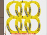 Seismic Audio SASTSX-10Yellow-6PK 10-Feet TS 1/4-Inch Guitar Instrument or Patch Cable Yellow