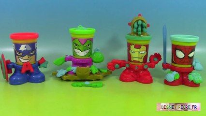 Pâte à modeler Play doh Can heads Spiderman Bouffon vert Iron Man Captain America