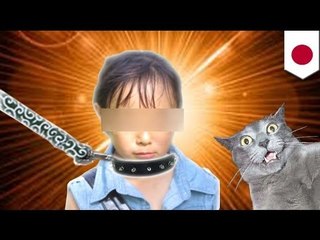 Father uses dog collar and leash to discipline child in Japan