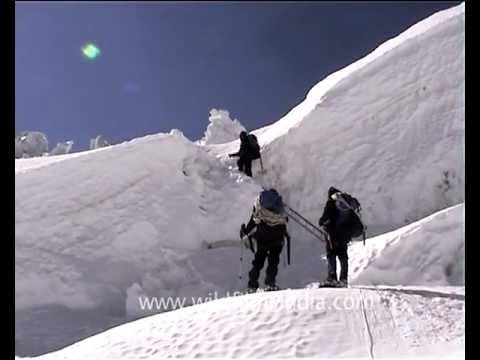 Crevasse crossing, Khumbu, Everest