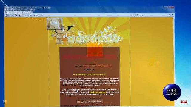Bypass Forgotten Windows 7 Password with Kon-Boot V1.1 by Britec