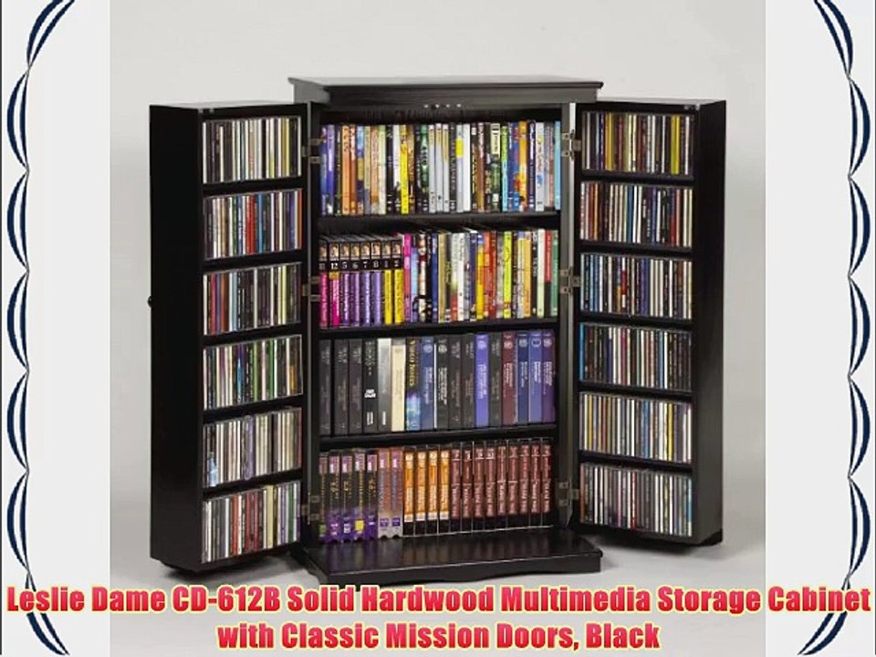 Leslie Dame CD-612B Solid Hardwood Multimedia Storage Cabinet with Classic Mission Doors Black