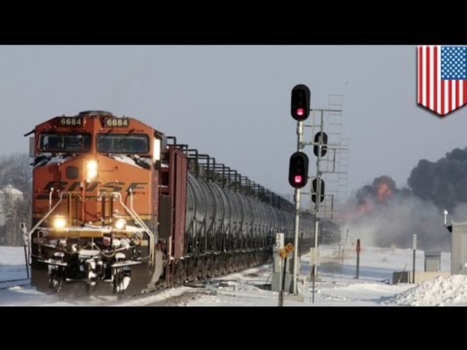 Massive explosion after crude oil train collision