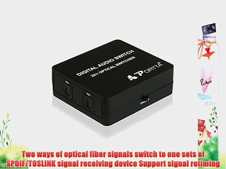 Portta APET0201T SPDIF/TOSLINK Digital Optical Audio Switcher 2x1 with Remote
