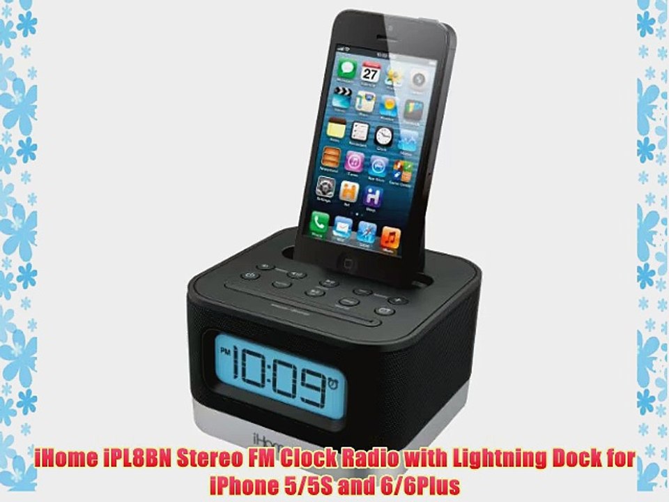 iHome iPL8BN Stereo FM Clock Radio with Lightning Dock for iPhone 5/5S and 6/6Plus