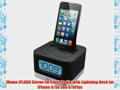 iHome iPL8BN Stereo FM Clock Radio with Lightning Dock for iPhone 5/5S and 6/6Plus