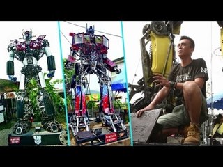 くず鉄アートで巨大ロボット