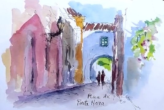 Croquis - aquarelle à Faro, rua da Porta Nova