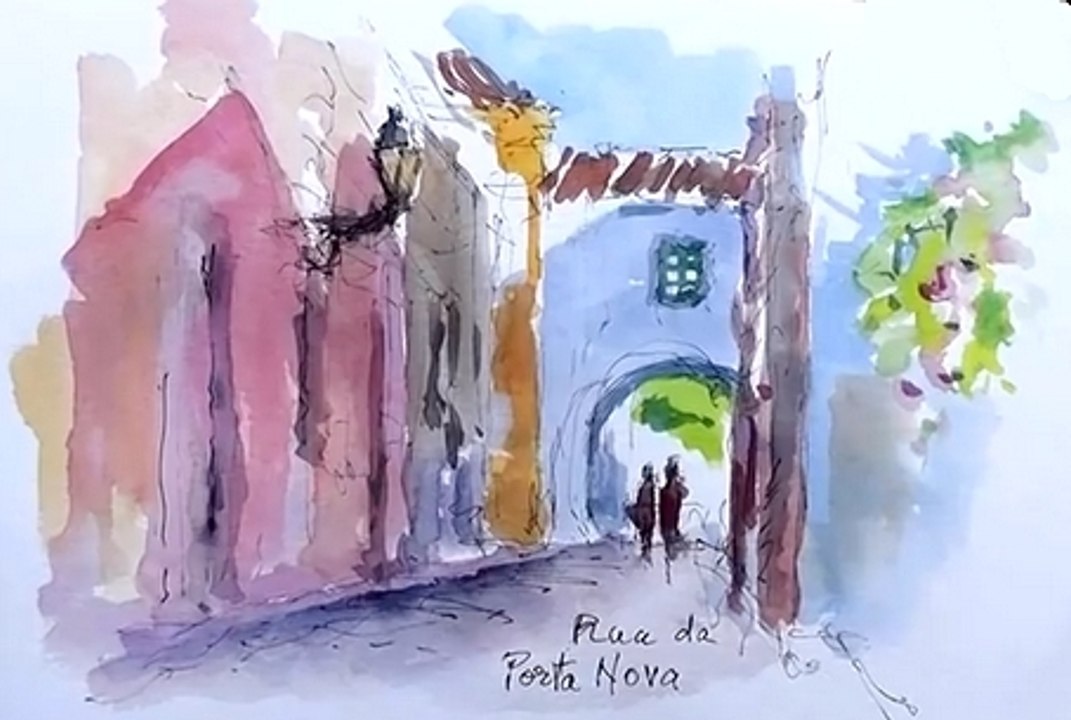 Croquis - aquarelle à Faro, rua da Porta Nova