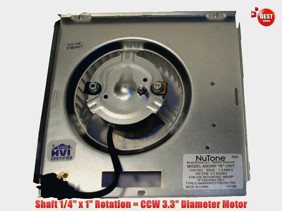Nutone Motor (8663RP) Assembly # 97017705 1550 RPM 1.2 amps 115 volts