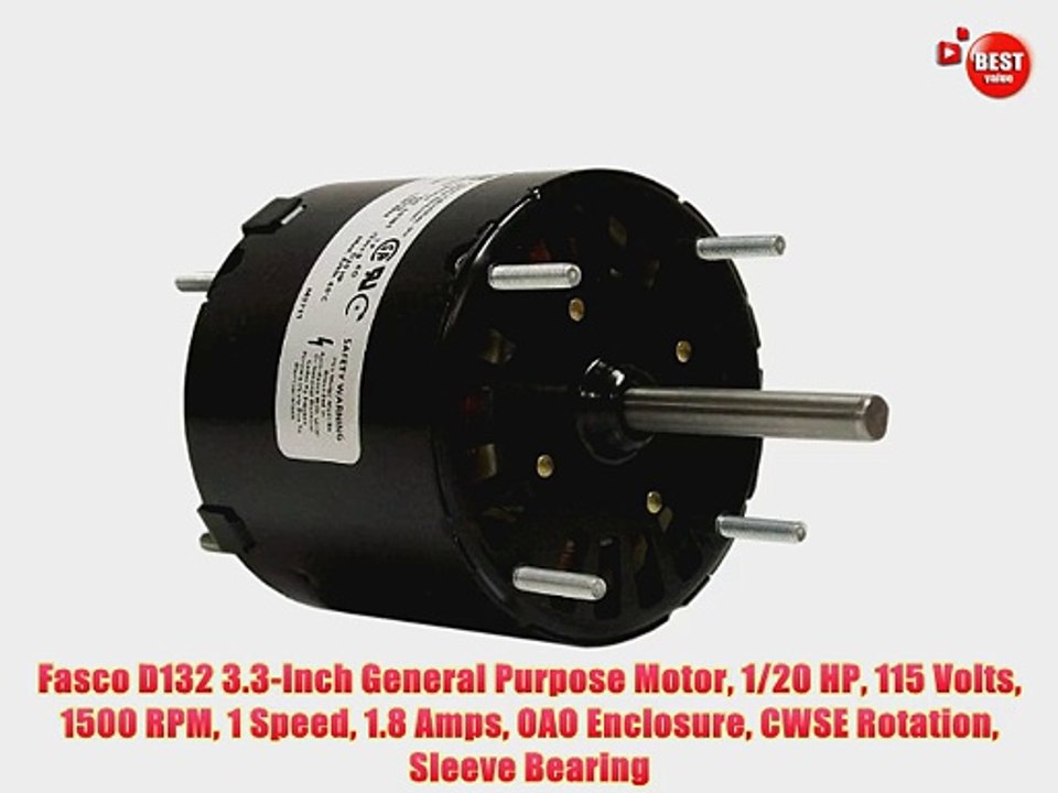 Fasco D132 3.3-Inch General Purpose Motor 1/20 HP 115 Volts 1500 RPM 1 Speed 1.8 Amps