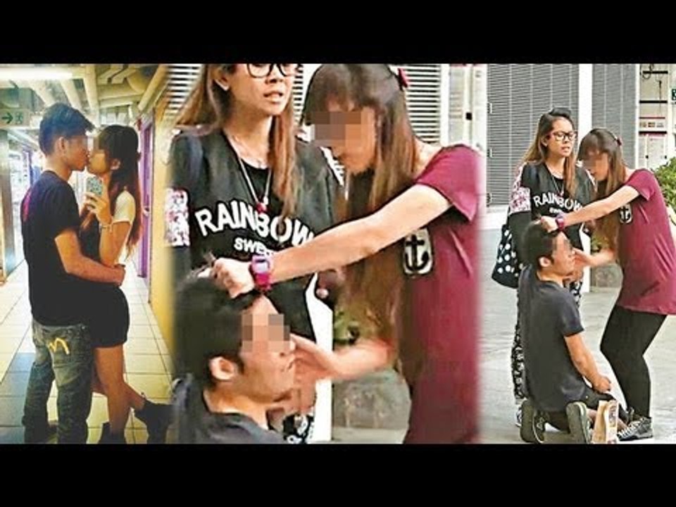 Hong Kong girl slaps kneeling boyfriend in public