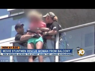 Comic-Con stuntmen rescue suicidal woman jumping from balcony